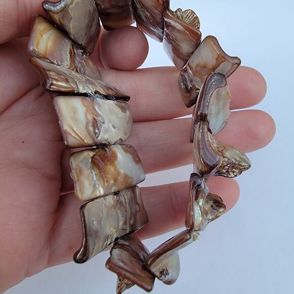 Vintage shell stretch bracelet chunky brown mother of pearl boho - Picture 9 of 10